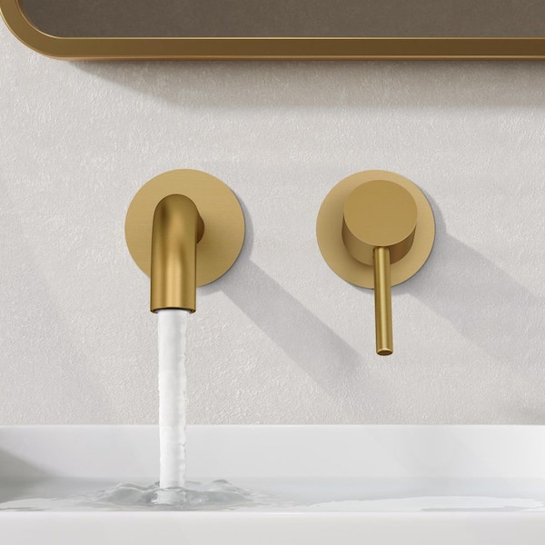 Single-Handle Wall-Mount Bathroom Faucet with Pop-Up Drain Brushed Gold