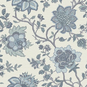 Jacobean Floral Blue Non-Pasted Wallpaper (Covers 56 sq. ft.)