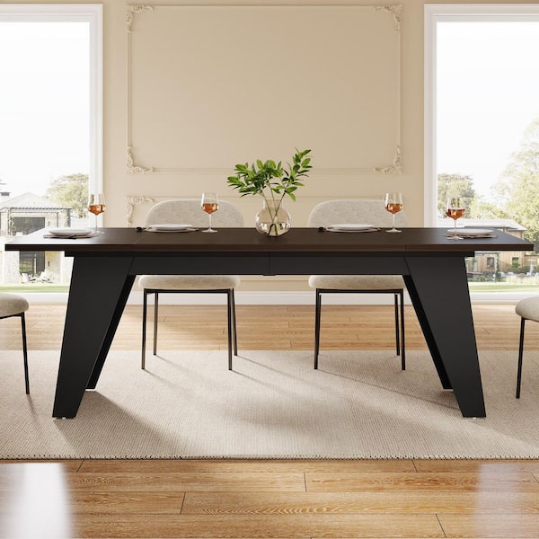 Halseey Black Brown Wood 70.87 in Pedestal 5.91 ft. Rectangle Dinner Kitchen Dining Table Seats 6-Sturdy Frame