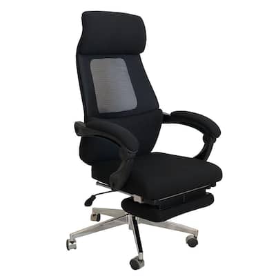 Black Position Lock Ergonomic Swivel Office Chair with Fabric Seat and Retractable Footrest