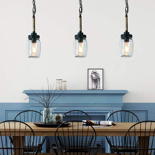 1-Light Mini Farmhouse Island Chandelier Rustic Single Jar Glass Pendant Adjustable Ceiling Light