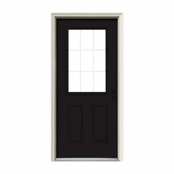 JELDWEN 36 in. x 80 in. 9 Lite Black Painted Steel Prehung LeftHand