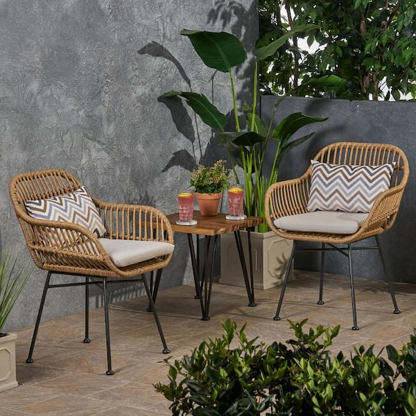 Coporesell Brown Iron Outdoor Dining Chair with Beige Cushions (2-Pack)