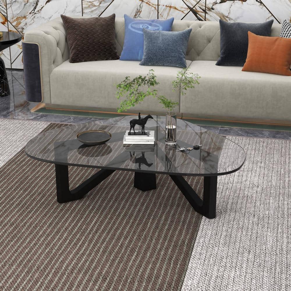 Mid-Century Modern Black Triangular Wood & Glass Coffee Table