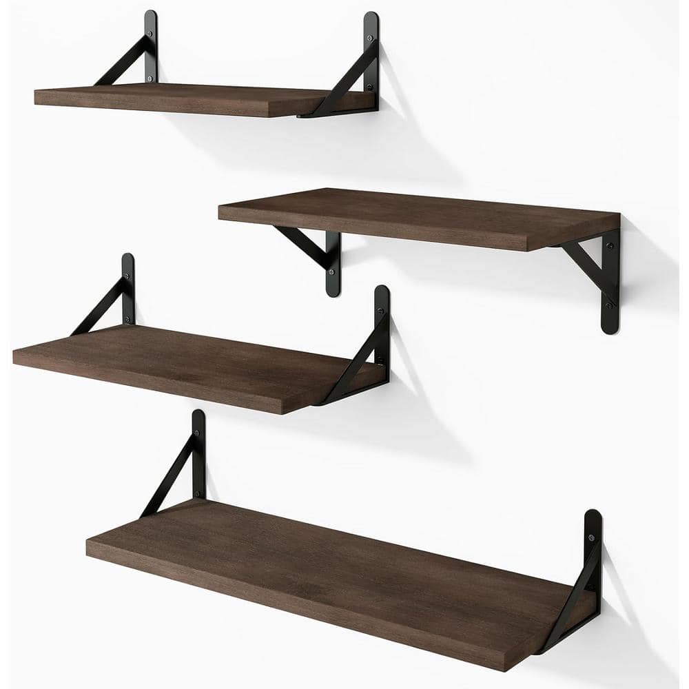 16.5 in. W x 6.1 in. D Walnut Composite Decorative Wall Shelf, 4-Sets of Wa