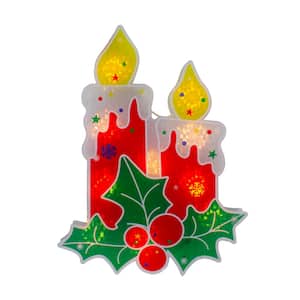 12 in. Red Lighted Berry Candle Christmas Window Silhouette Decoration