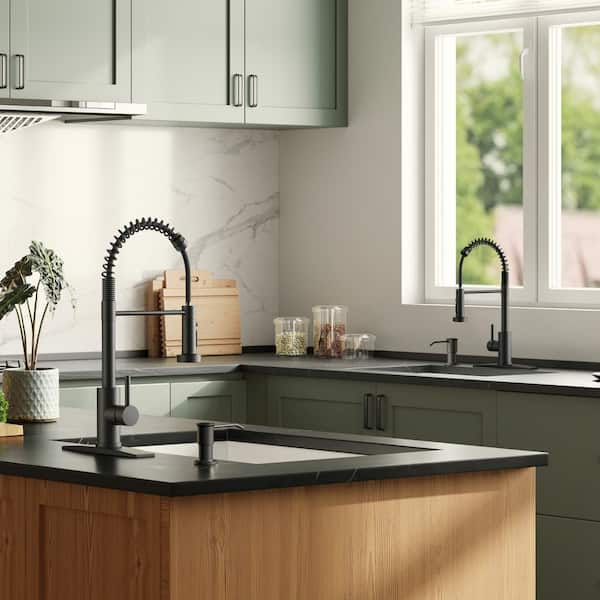 Single Handle Pull Down Sprayer Kitchen Faucet with Soap Dispenser and Flexible Hose in Matte Black