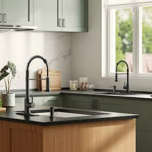 Single Handle Pull Down Sprayer Kitchen Faucet with Soap Dispenser and Flexible Hose in Matte Black