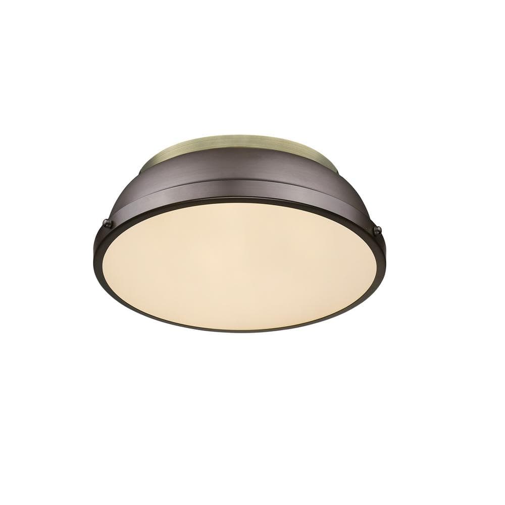 Transitional Aged Brass & Rubbed Bronze 14" Flush Mount Light