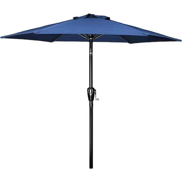 7.5 blue patio table umbrellas Zeus & Ruta 7.5 ft. Blue Outdoor Market Table Patio Umbrella with Button Tilt, Crank and 8 Sturdy Ribs for Garden