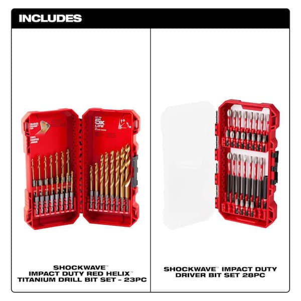 SHOCKWAVE IMPACT DUTY Titanium Twist Drill Bit Set & 28PC SHOCKWAVE IMPACT SET (51-Pieces)