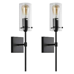 1-Light Matte Black Modern Wall Sconces Bathroom Vanity Light Fixtures with Clear Glass Shade (2-Pack)