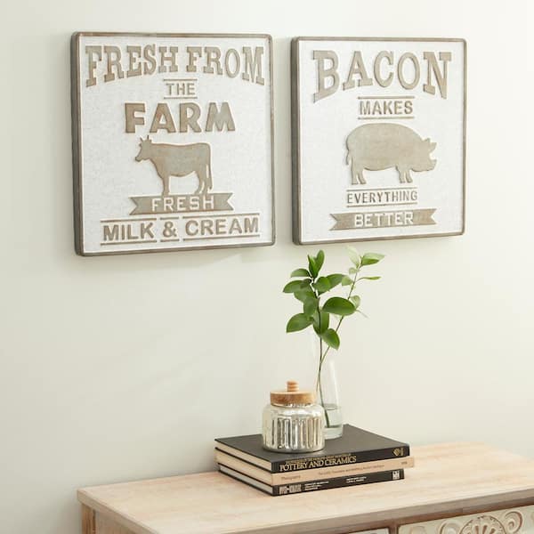 Farmhouse Pig and Market Typography Iron Wall Sign