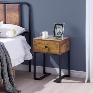 1-Drawer Brown Modern Nightstand End/Side Table Bedroom Set Night Stand Open Shelf 21.9 in. H x 13.4 in. W x 15.7 in. D