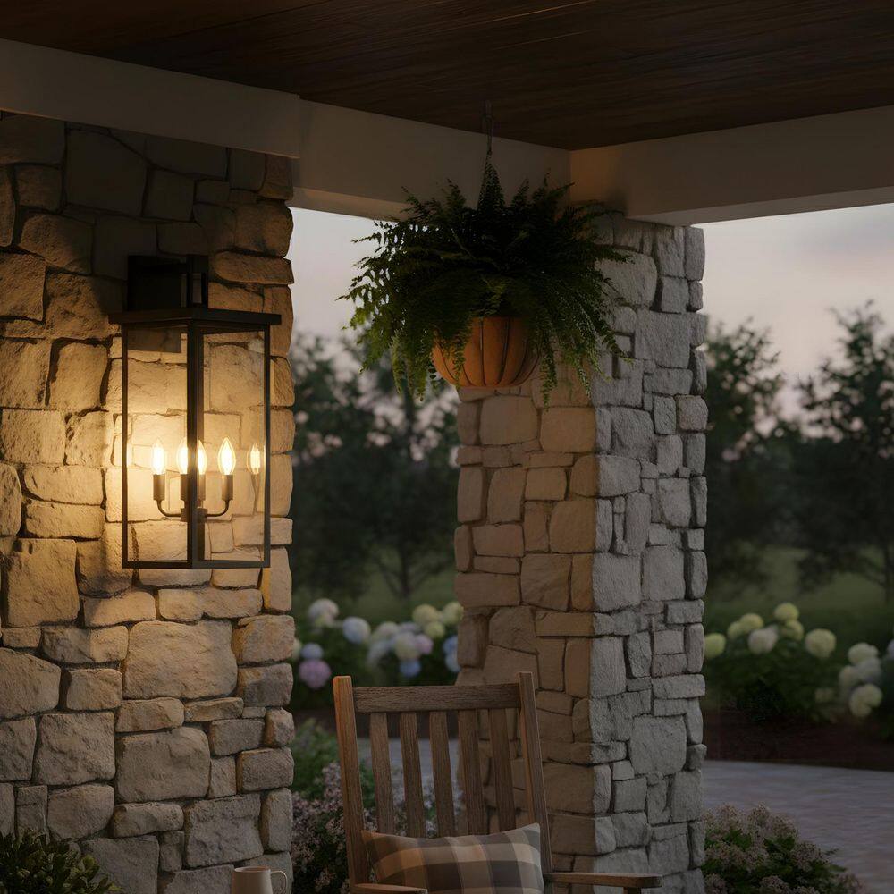 25.6 in. 4-Light Black Outdoor Wall Sconce with Glass Shade Bulb Not Included price history on PriceWatchPro