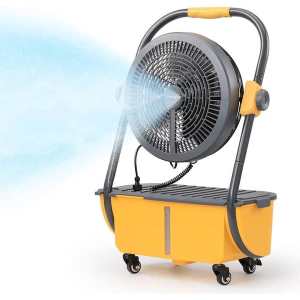 12 in. MS12 Cordless Misting Personal Fan, 11L Tank, 29.5 in. H, 15 ft. Mist Range, 50 H Run Time, 360° Swivel, Yellow