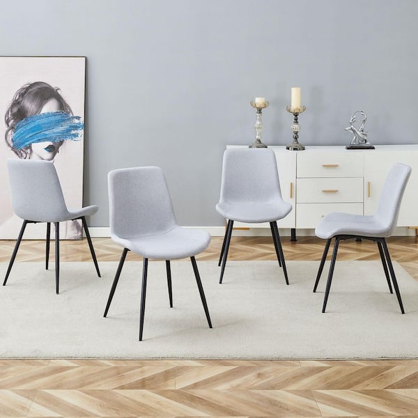 Linen-Cotton Dining Chair Setwith Light Gray Seats and Backrest (Set of 4)