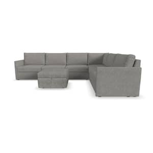 Flex 133 in. Straight Arm 6-Piece Polyester Modular Sectional Sofa in Pebble Dark Gray with Removable Covers