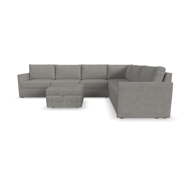 FLEXSTEEL Flex 133 in. Straight Arm 6-Piece Polyester Modular Sectional Sofa in Pebble Dark Gray with Removable Covers