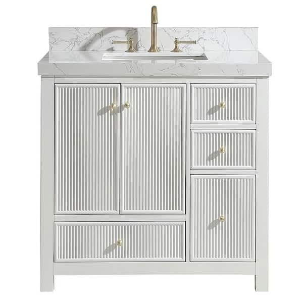 LILY 36 in. W x 22 in. D x 35.4 in. H Bath Vanity in White with Cultured Marble Top in White Single White Sink