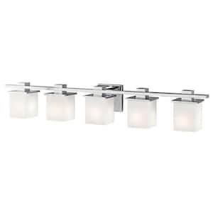 Tully 40.25 in. 5-Light Chrome Contemporary Bathroom Vanity Light with Etched Glass Shade