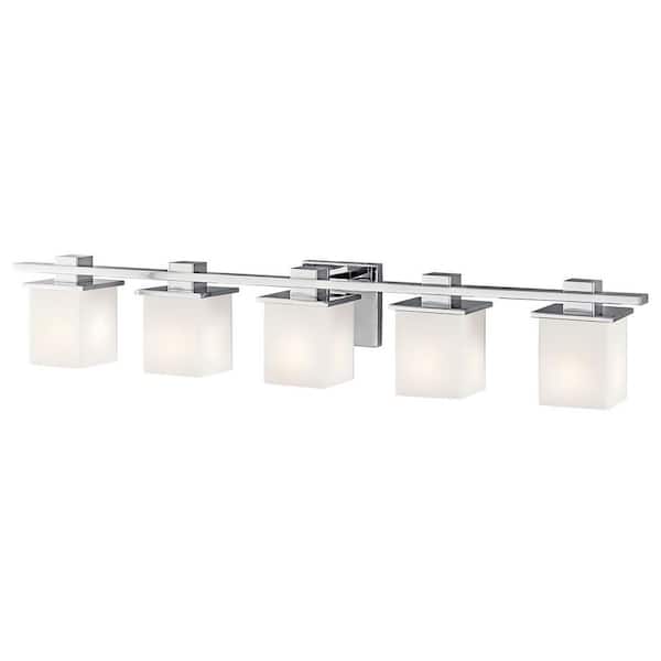KICHLER Tully 40.25 in. 5-Light Chrome Contemporary Bathroom Vanity Light with Etched Glass Shade