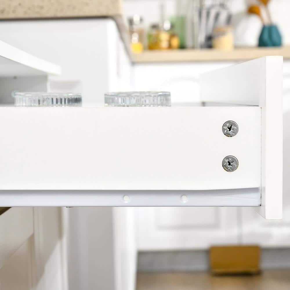 Modern White Kitchen Hutch with Glass Doors and Ample Storage