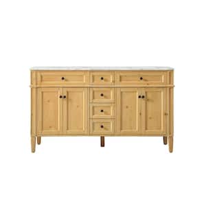 Simply Living 60 in. W x 21.5 in. D x 35 in. H Bath Vanity in Natural Wood with Carrara White Marble Top
