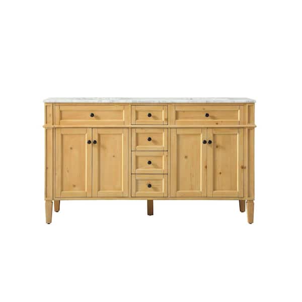 Unbranded Simply Living 60 in. W x 21.5 in. D x 35 in. H Bath Vanity in Natural Wood with Carrara White Marble Top