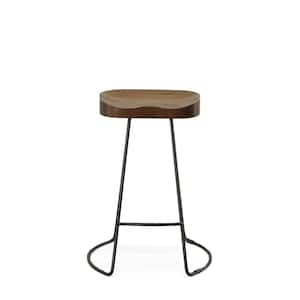 25.25 in. Chestnut Backless Metal Counter Height Bar Chair with Wood Seat Set of 2