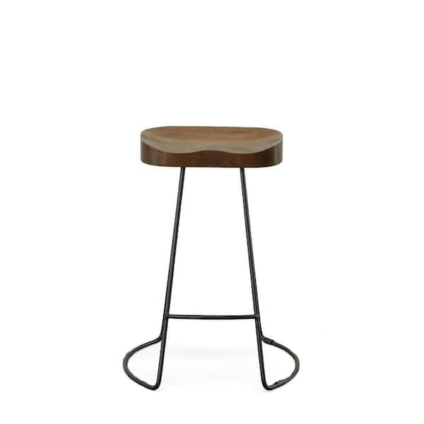 HomeRoots 25.25 in. Chestnut Backless Metal Counter Height Bar Chair with Wood Seat Set of 2