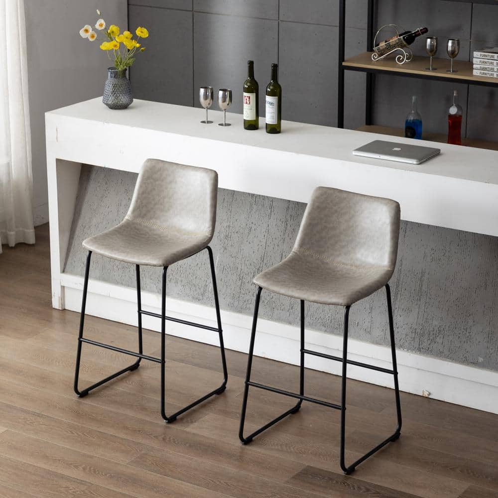 Luxurious Gray Synthetic Leather Dining Chairs with Metal Frame - Set of 2
