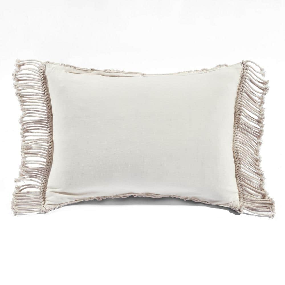 Bohemian Fringe Cotton Macrame Lumbar Pillow Cover - Neutral