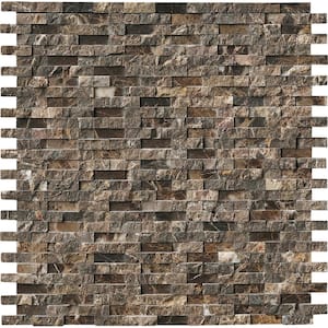 Emperador Split Face 12 in. x 12 in. x 10 mm Polished Marble Mosaic Tile (10 sq. ft. / case)