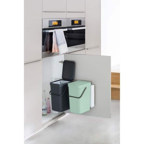 Brabantia Sort & Go Kitchen Recycling Can (3.2 Gal/Jade Green) Stackable  Waste Organiser with Handle & Removable Lid, Wall/Cupboard Mounting