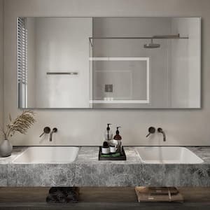 72 in. W x 36 in. H Large Rectangular Aluminium Framed Dimmable Wall LED Bathroom Vanity Mirror with Back Light in Black