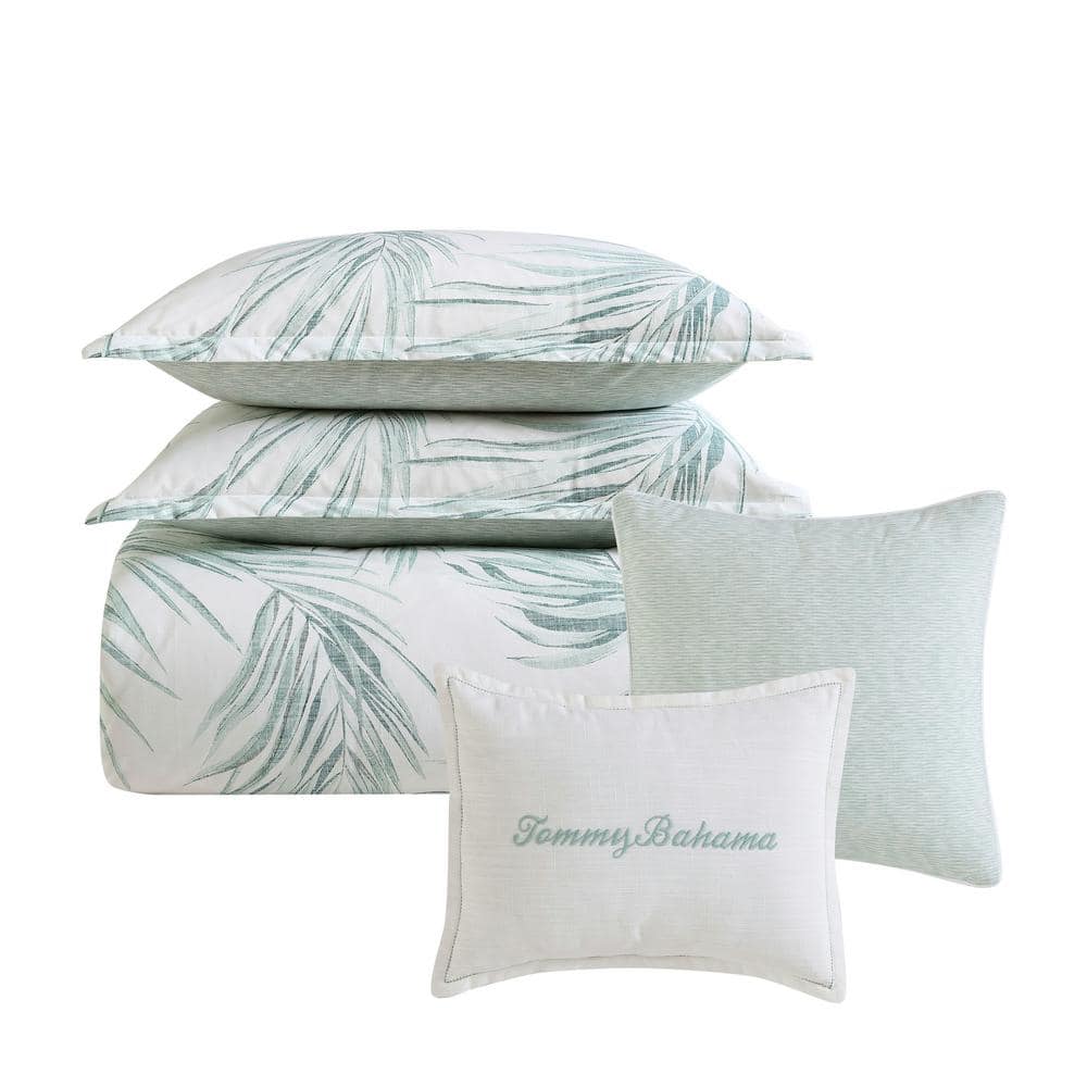 Ivory and Green Cotton King Reversible Comforter Set