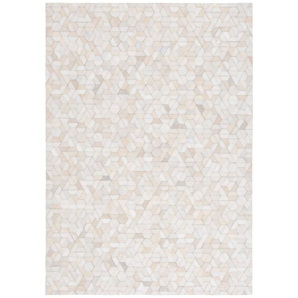 Studio Leather 8 ft. x 10 ft. Ivory/Silver Distressed Hexagons Area Rug