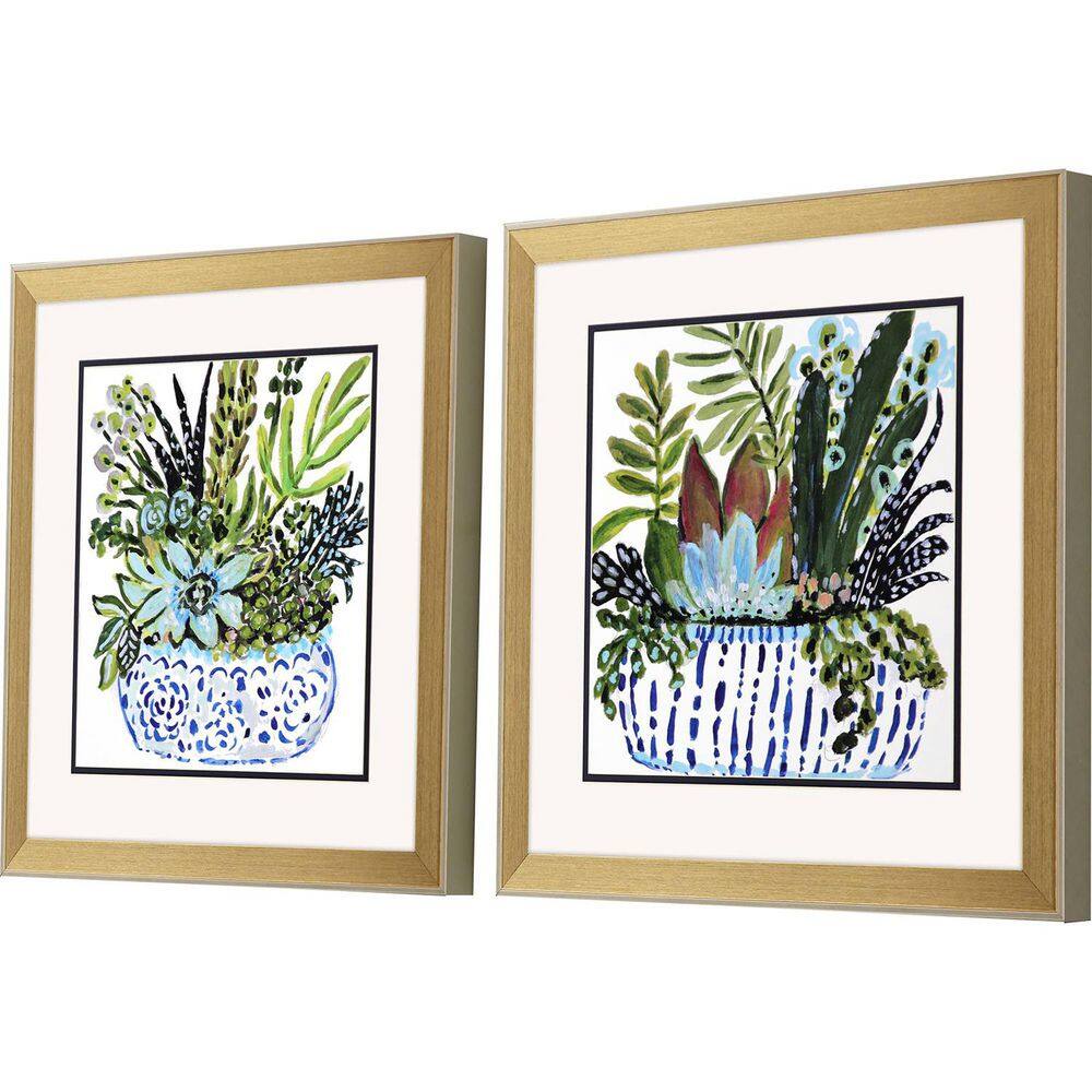 Modern Gold Framed Succulent Garden Prints, Set of 2