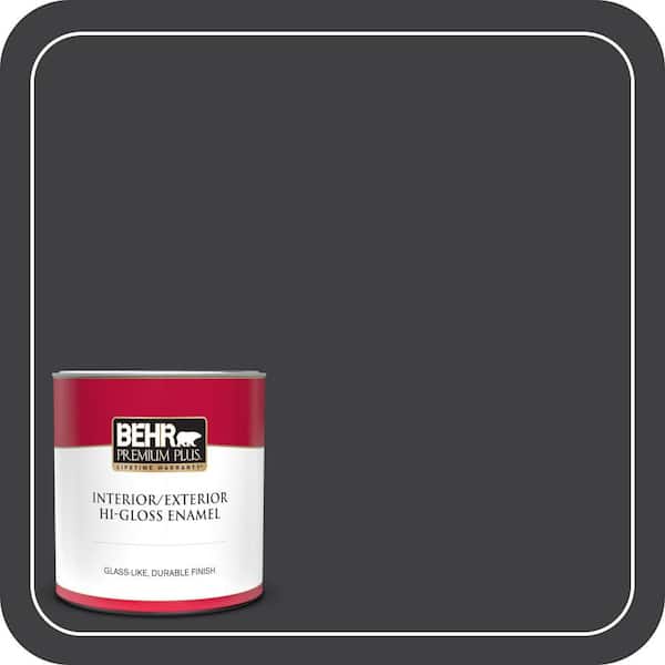 BEHR PREMIUM PLUS 1 qt. #ECC-10-2 Jet Black Hi-Gloss Enamel Interior/Exterior Paint & Primer