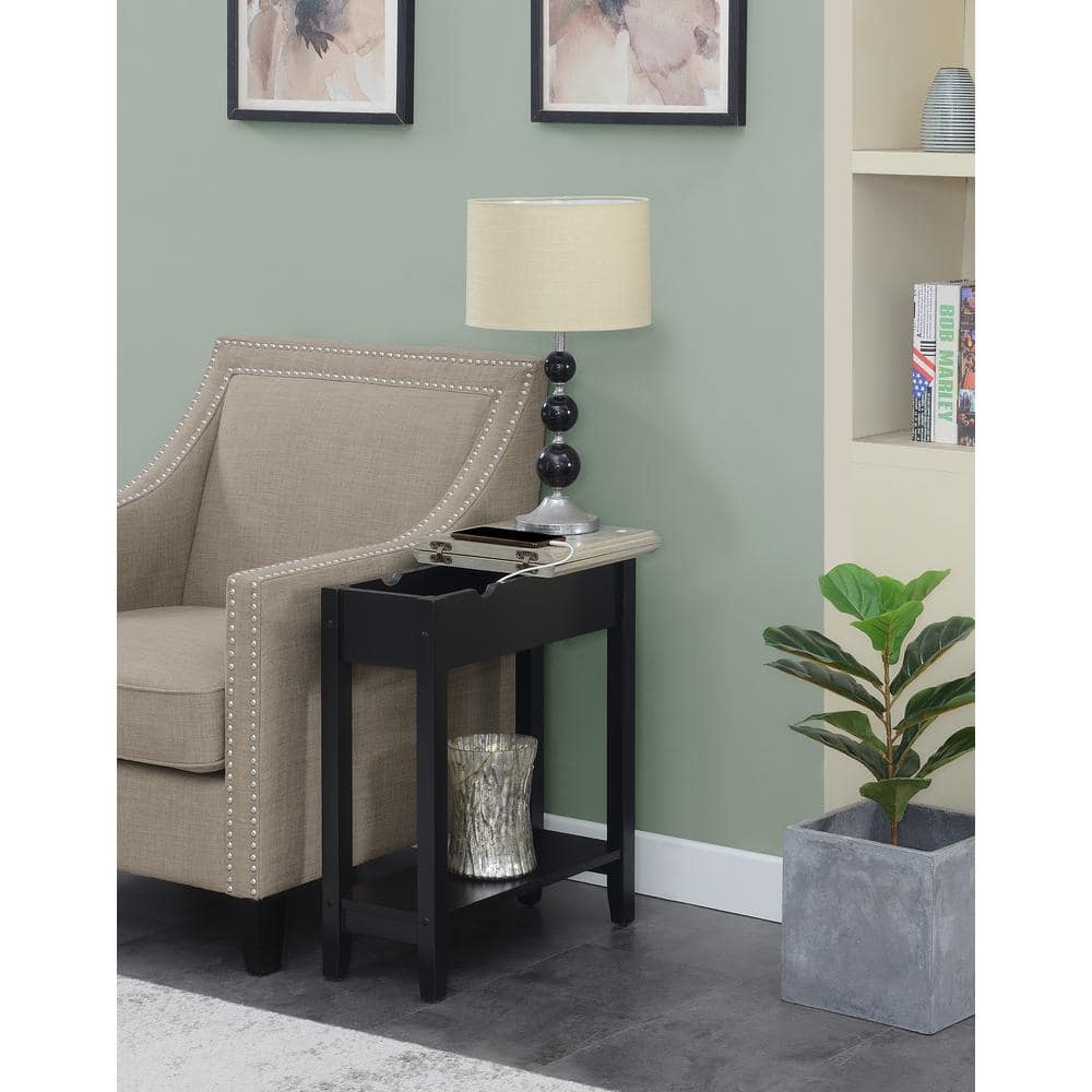 Heritage Flip Top 23" Faux Birch End Table with Charging Station