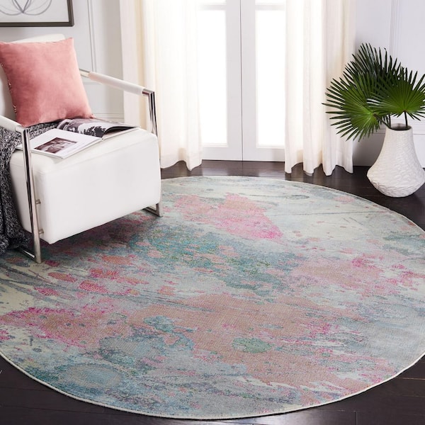 Lillian 8 ft. x 8 ft. Ivory/Pink Abstract Marle Round Area Rug