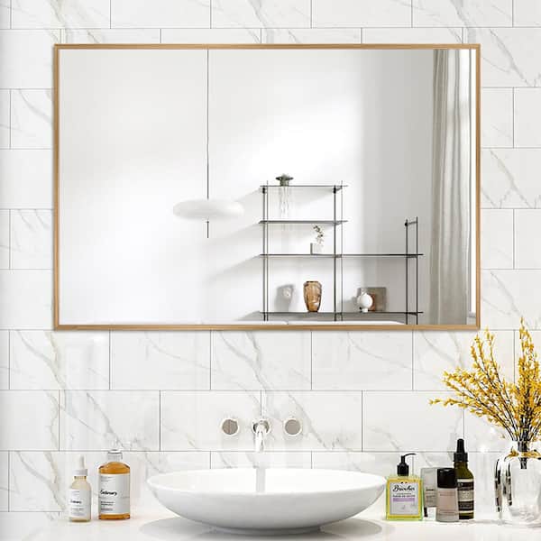 Dovelina Medium Rectangle Gold Shelves & Drawers Modern Mirror (36 in. H x 24 in. W)