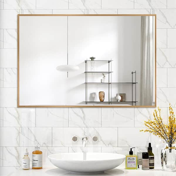 NEUTYPE Medium Rectangle Gold Shelves & Drawers Modern Mirror (36 in. H x 24 in. W)