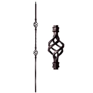 44 in. x 1/2 in. Oil-Rubbed Bronze Double Basket Single Twist Square Base Hollow Wrought Iron Stair Baluster