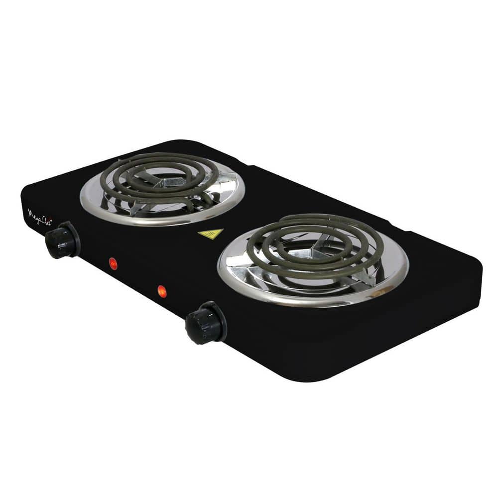 MegaChef Electric Easily Portable Ultra Lightweight Dual Coil Burner Cooktop Buffet Range in Matte Black 