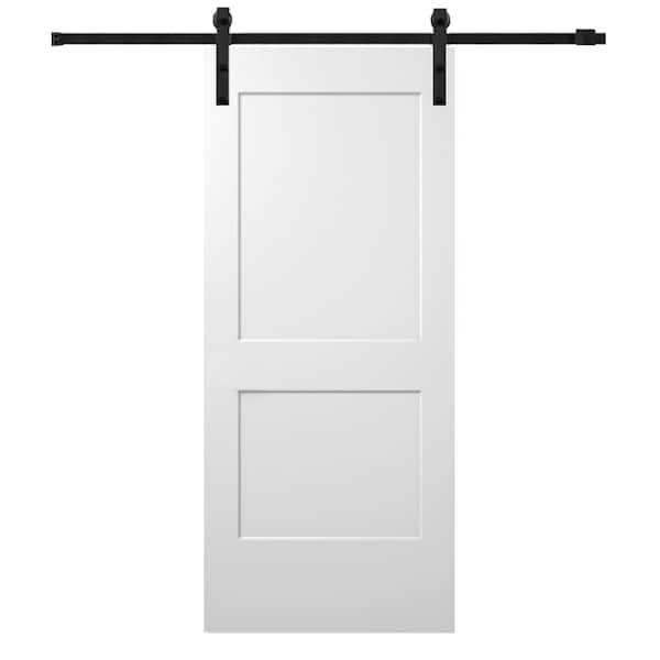 MMI Door 30 in. x 80 in. Smooth Monroe Primed Composite Sliding Barn Door with Matte Black Hardware Kit