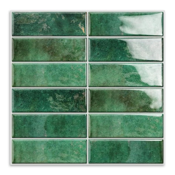 Green Self Adhesive Marble Tiles 12 in. x 12 in. Peel and Stick BacksplashStick Tile on Backsplash for Kitchen (10-Pack)