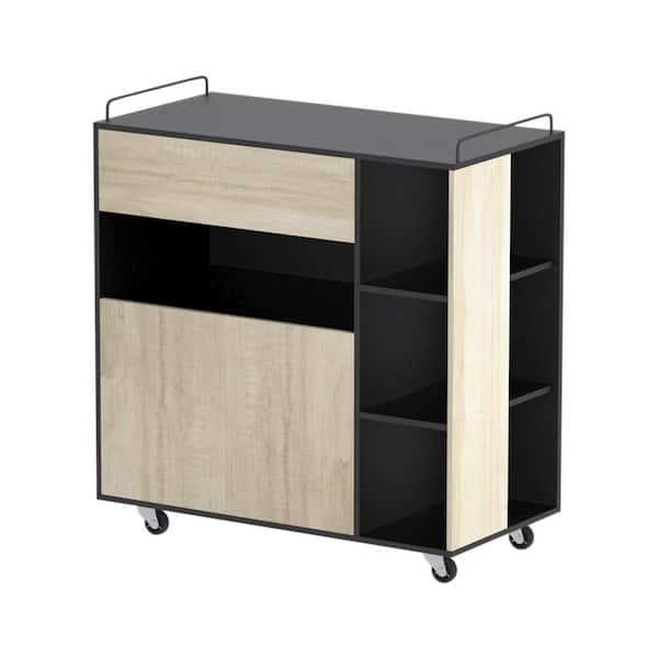 Beige Dining Cart Bar Serving Rolling Utility With Open Shelves Drawer And Storage Cabinets Tcht Kf200057 01 The Home Depot Beige Dining Cart Bar Serving, Rolling Bar Cart Cabinet