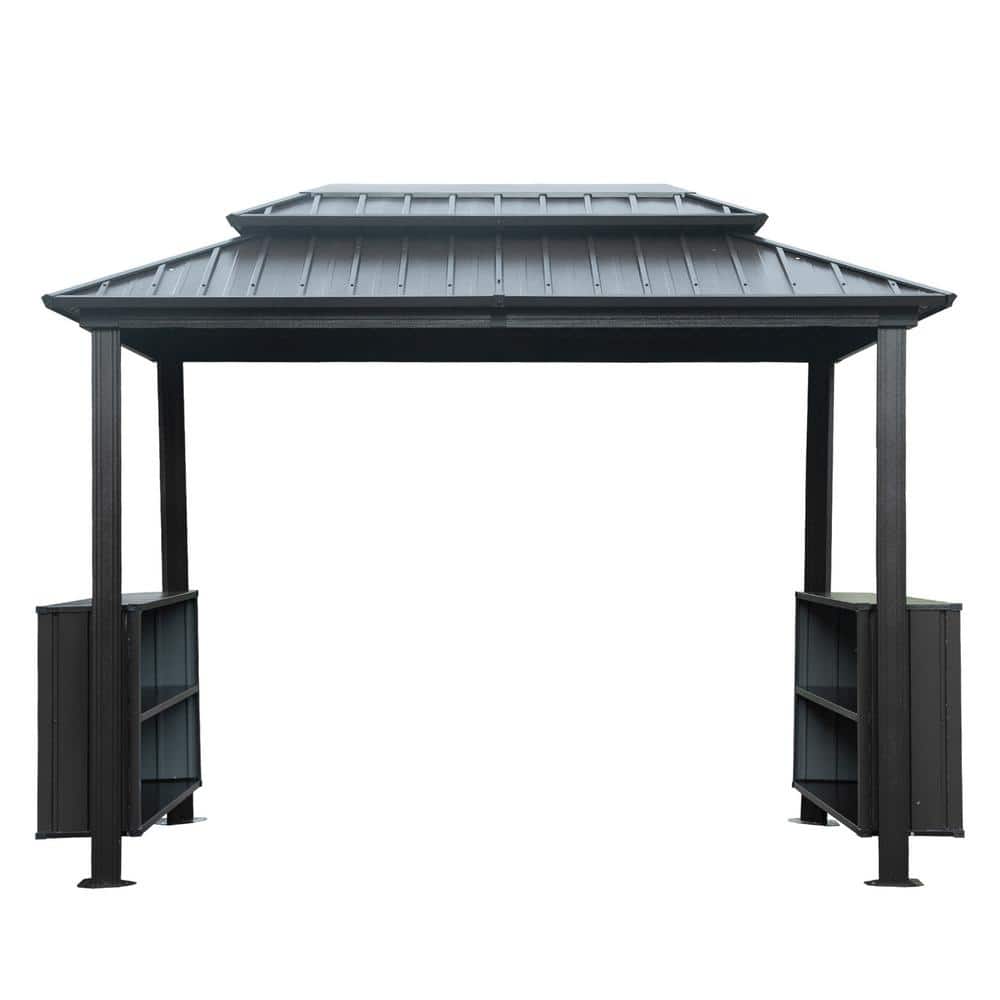 10.6 ft. x 6.1 ft. Gray Outdoor Metal Hardtop Gazebo with Double Galvanized Steel Roof, 2 Cabinets price history on PriceWatchPro